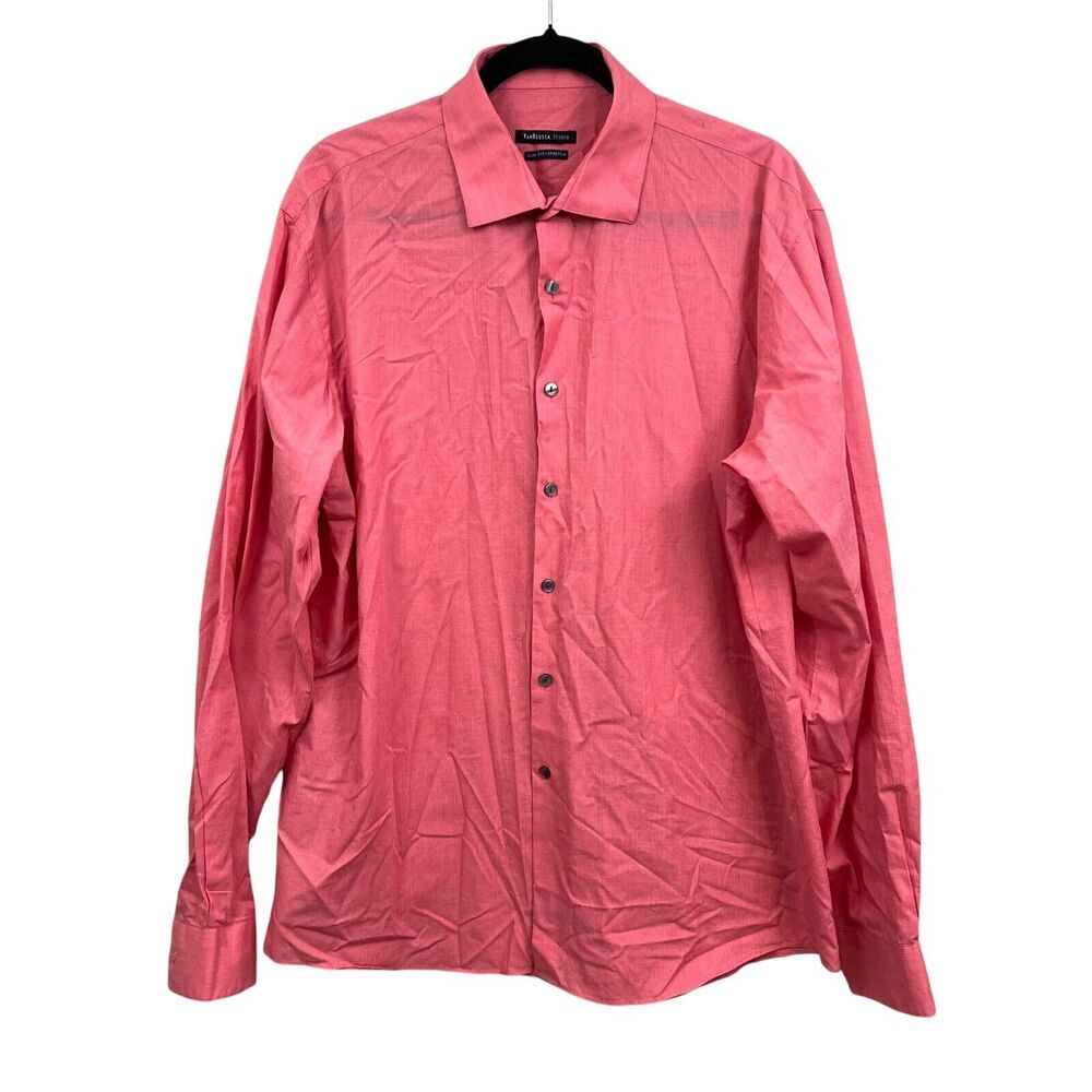 Van Heusen Mens Dress Shirt Slim Fit Stretch Long Sleeve Coral Sz 36/37 16 1/2*